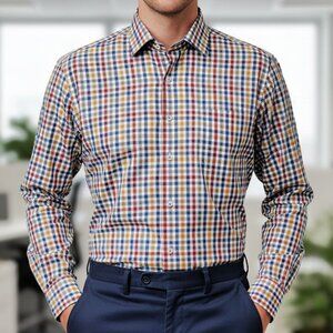 Peter Millar Crown Sport Shirt Mens L Plaid Gingham Button-Up Casual Long Sleeve